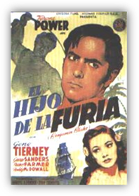 Affichette Espagnol Tyrone Power, Gene Tierney, George Sanders, Frances Farmer… Au sicle dernier, un jeune anglais dpossd de ses biens par son oncle part faire fortune dans les mers du sud et revient quelques annes plus tard faire valoir ses droits...